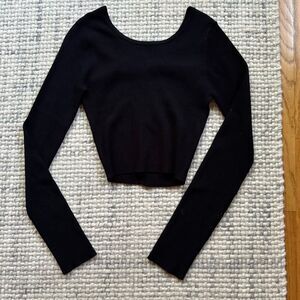 Live the Process Black Ribbed Long Sleeve Twist Back Top Small